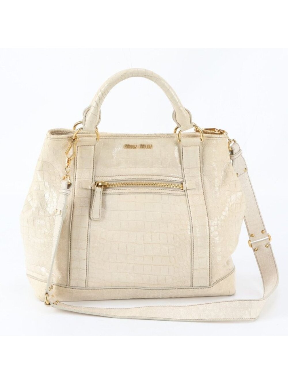 Miu Miu Vintage Crocodile Embossed Leather 2-Way Shoulder Bag Crossbody Hand